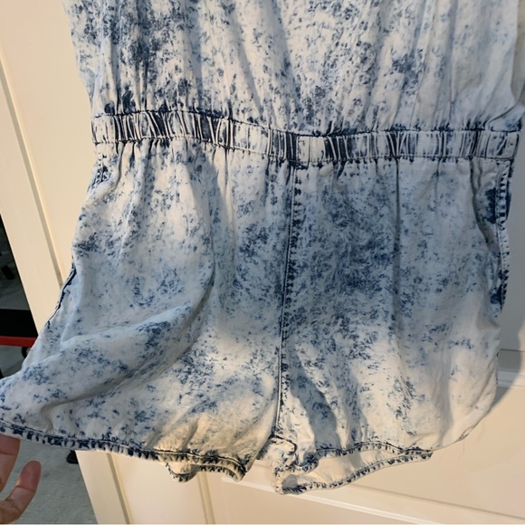 Indigo Rein XL Distressed Jean Spaghetti Strap Shorts Romper, P2P 22” length 29” - Picture 2 of 3
